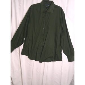 Geoffrey Beene Men's Long Sleeve Shirt Dark Green Fitted No Iron Size 17.5 34/35